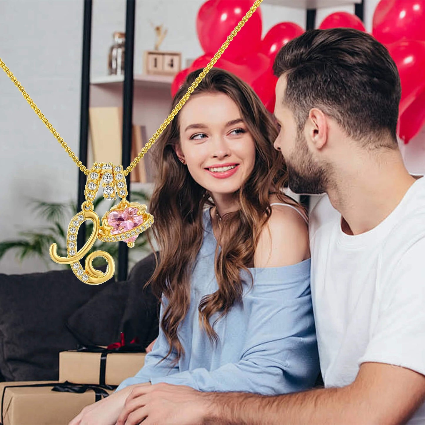 Das 3-lagige rosa Herz- und Initialen-Halskettenset