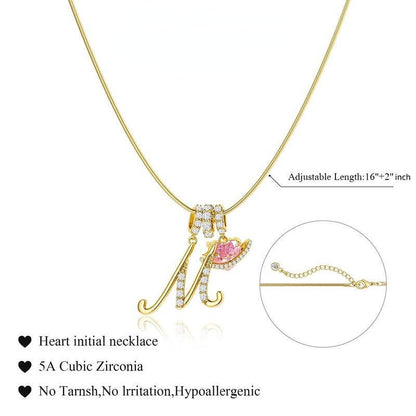 Das 3-lagige rosa Herz- und Initialen-Halskettenset 