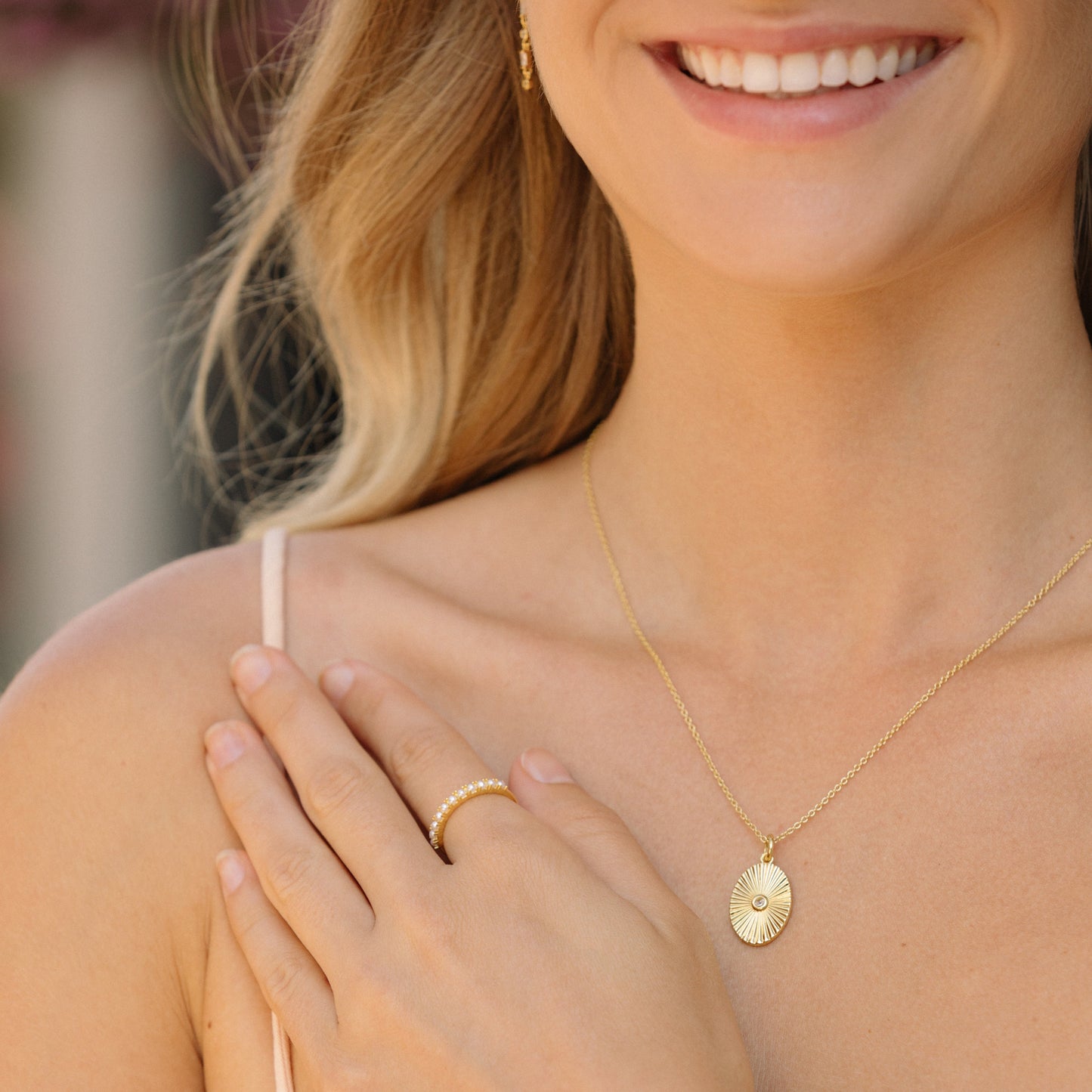 Gold Filled Oval Sun Necklace