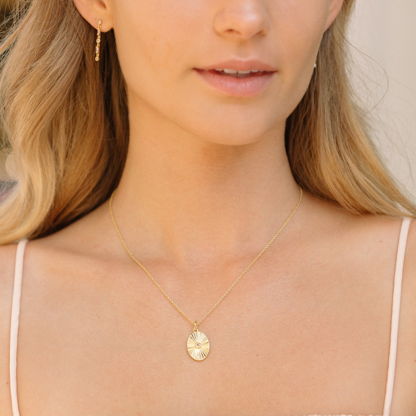 Gold Filled Oval Sun Necklace