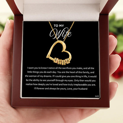 For Wife - Customized Family Names Heart Beaded Necklace