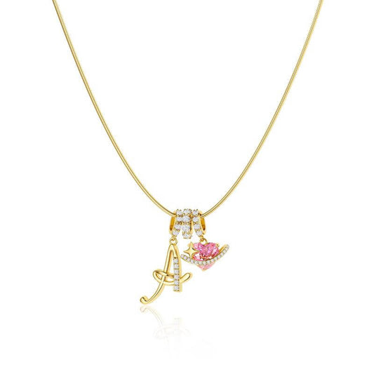 The 3-Layer Pink Heart & Initial Necklace Set