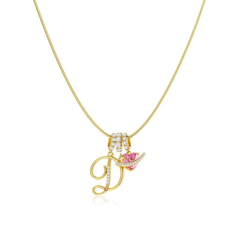 Das 3-lagige rosa Herz- und Initialen-Halskettenset 