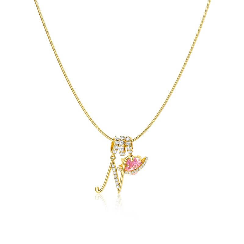 Das 3-lagige rosa Herz- und Initialen-Halskettenset 