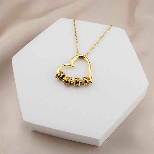 For Wife - Customized Family Names Heart Beaded Necklace