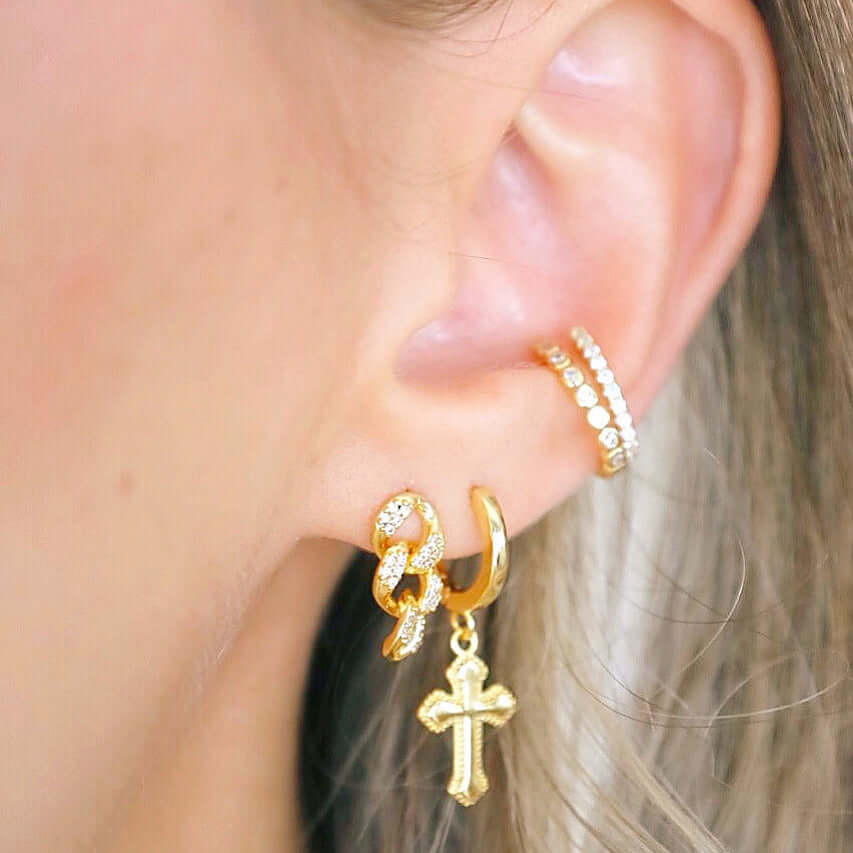 The Edgy Cross Drop Hoops
